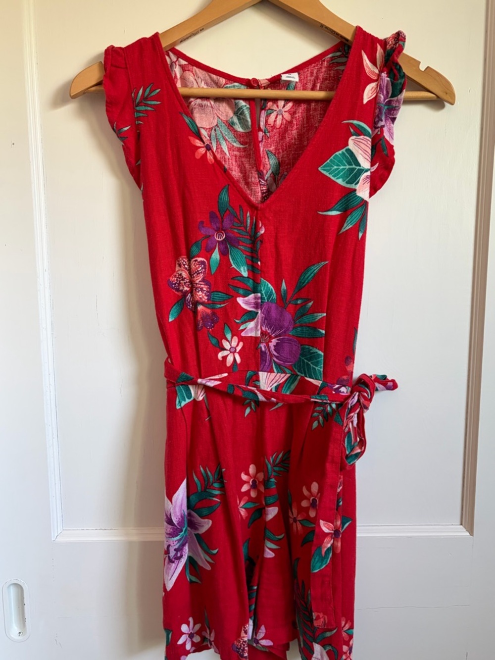 Old Navy Red Floral V-Neck Romper